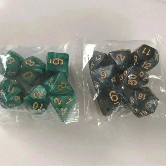 Two 7 Packs D&D Dungeons and Dragons Die Dice Sets Black & Green - Picture 4 of 4